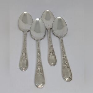 1930's Silverplate Teaspoons Set Of 4 Fortune By Wallace Floral Handle